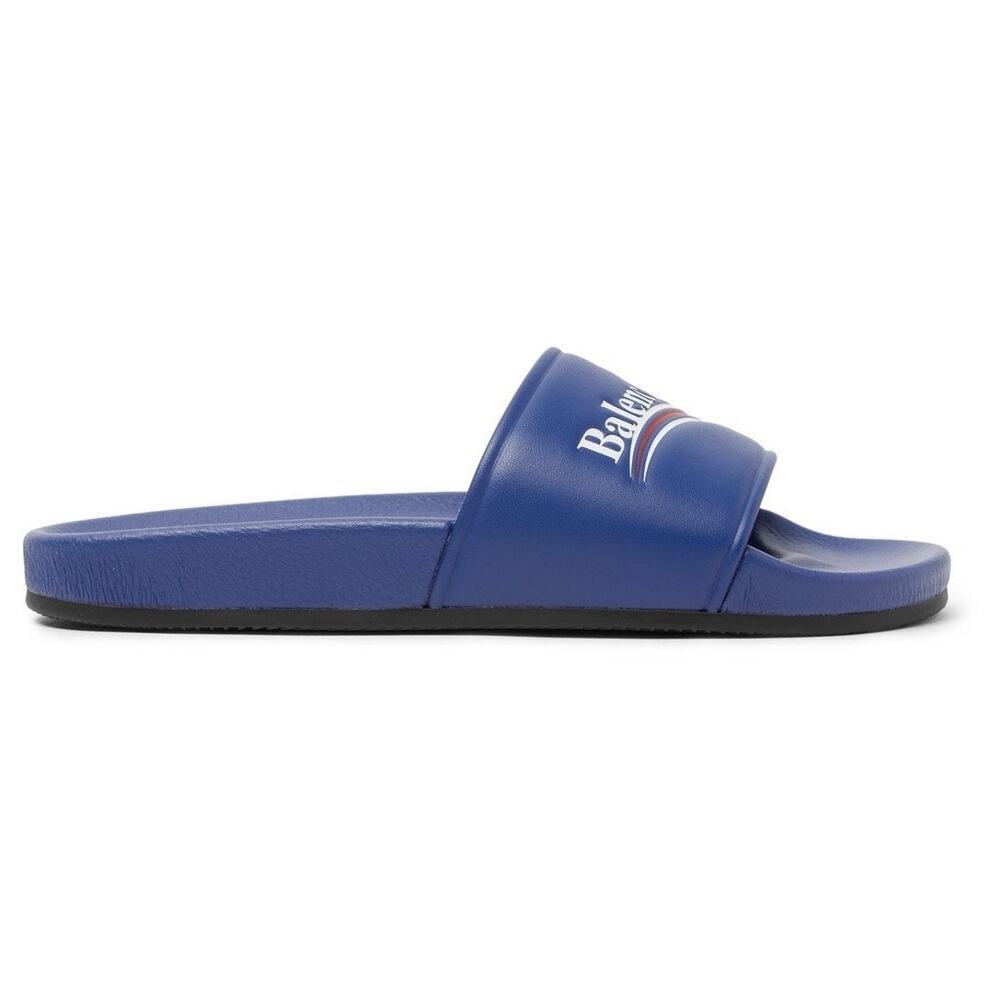 Balenciaga Blue Leather Campaign Logo Slide Pool Sandal Flip Flop Flat 44 11 - Picture 3 of 15